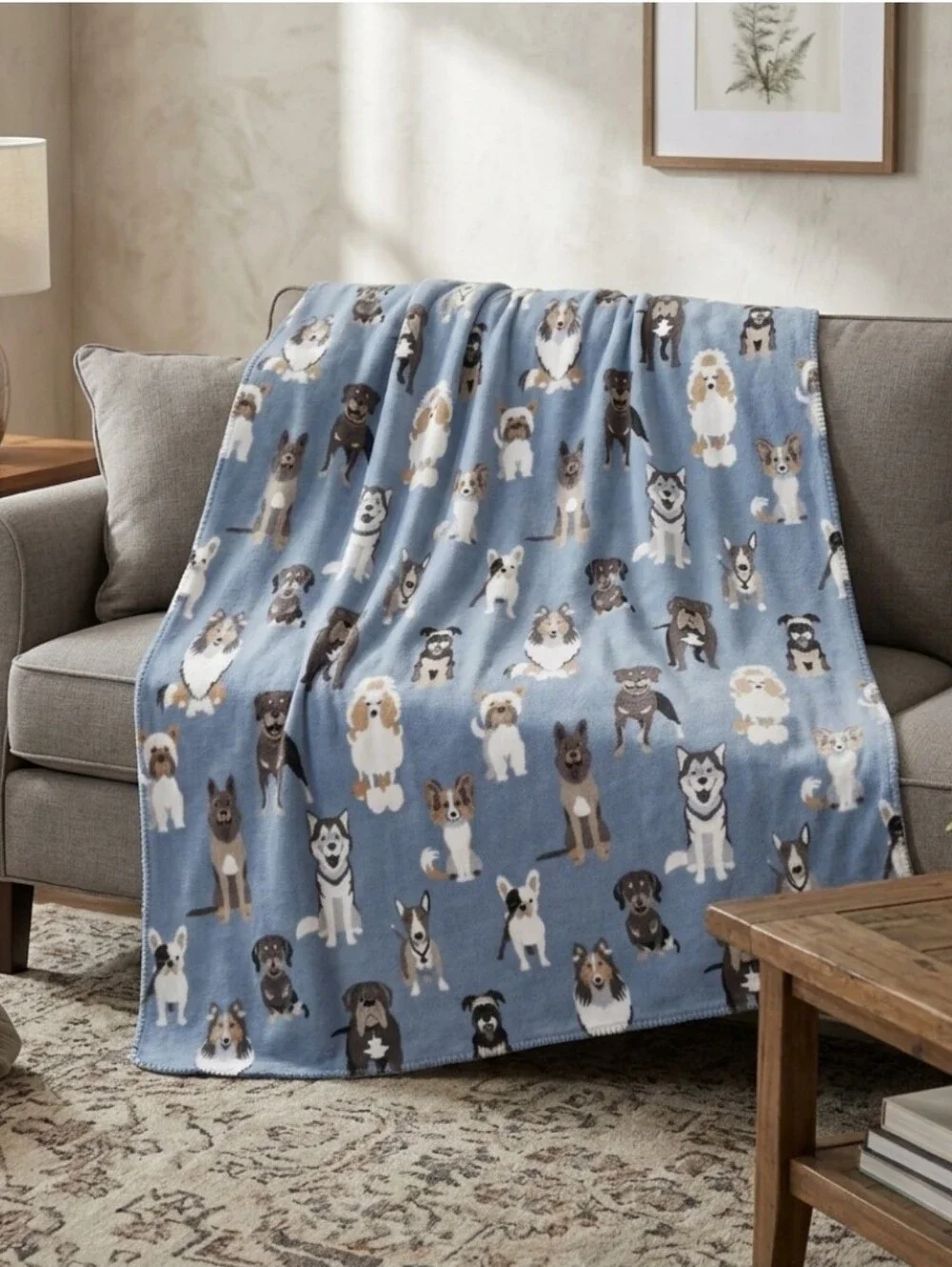 Mainstays Blue Dogs Plush Throw Blanket